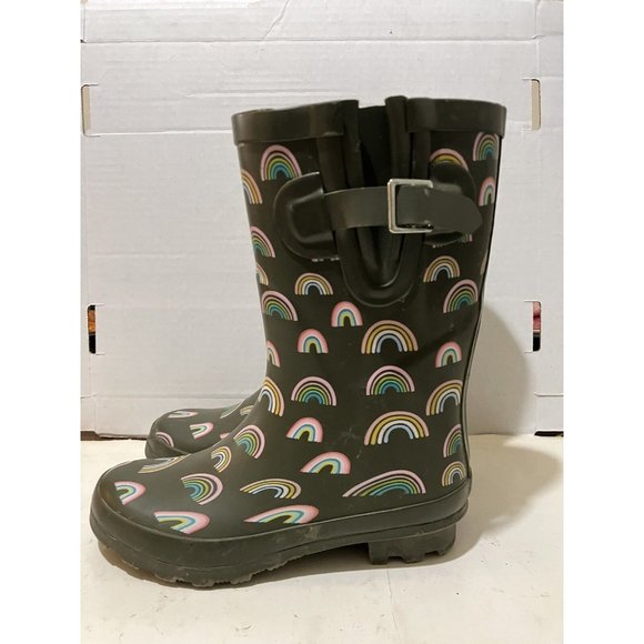 unbranded Women's  Size 6 green Rainbow Mid Calf  pull-on Rain Rubber Boots - Picture 2 of 7